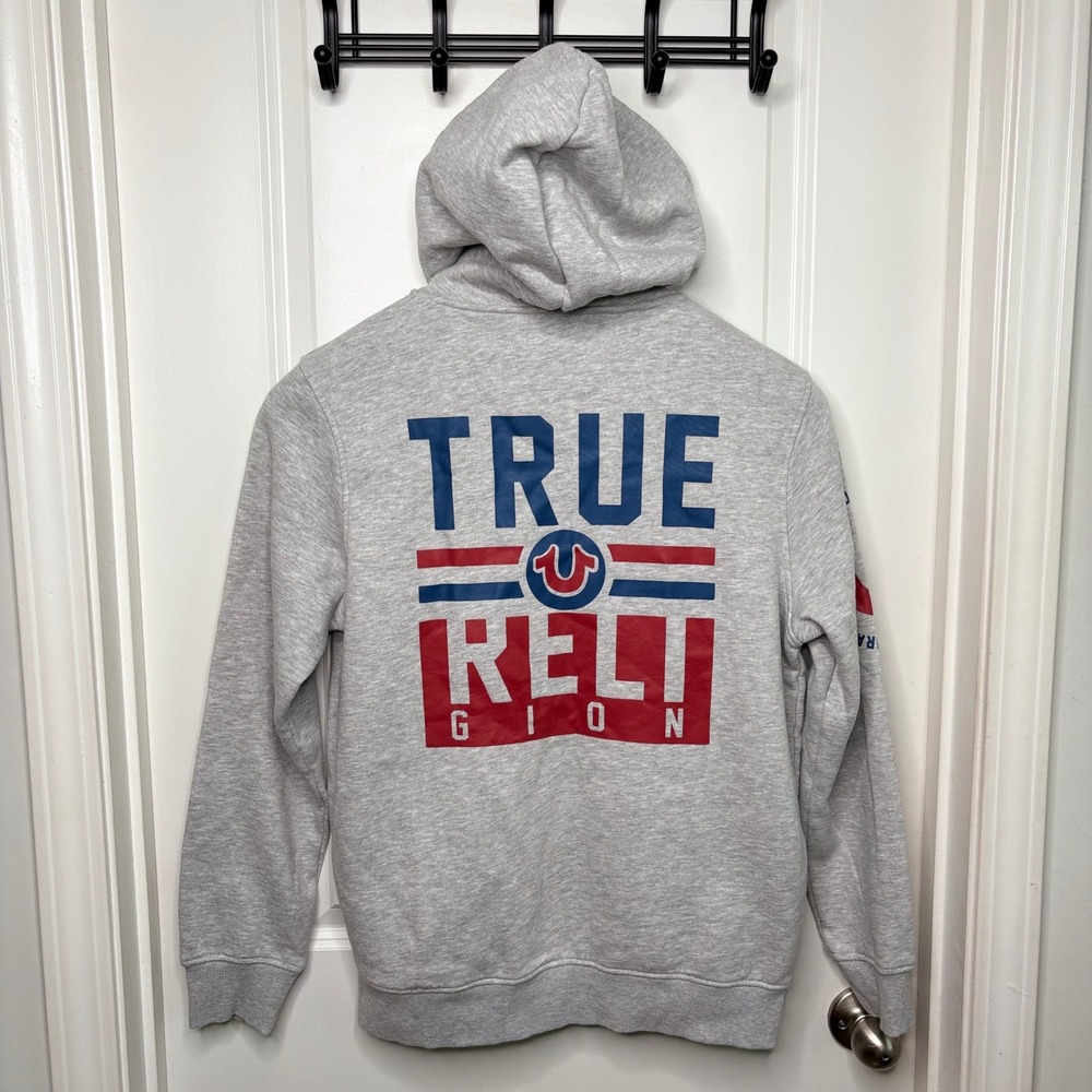True Religion Gray Graphic Zip Up Hoodie Sweatshirt Mens Size M Y2K Steetwear